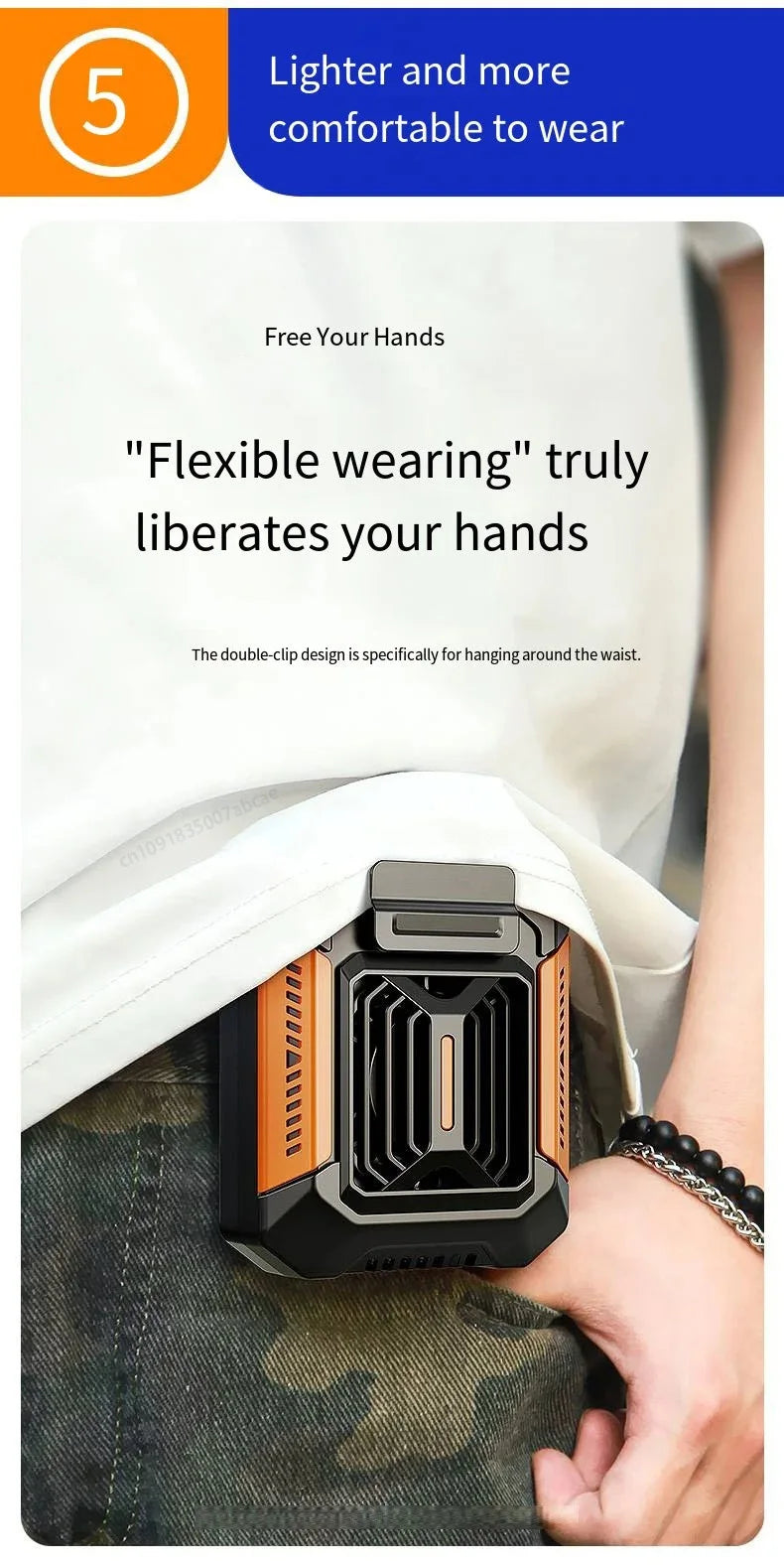 Portable Power Bank Flashlight Wearable Fan Hanging Neck Fan