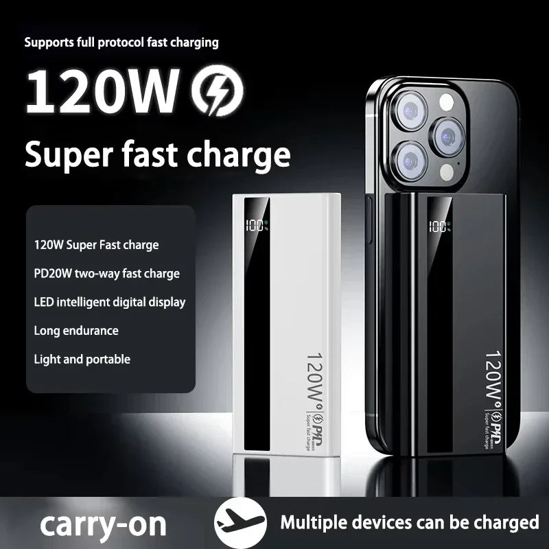 120W 500000mAh Power Bank High Capacity Super Fast Charging Power Bank Portable Battery Charger