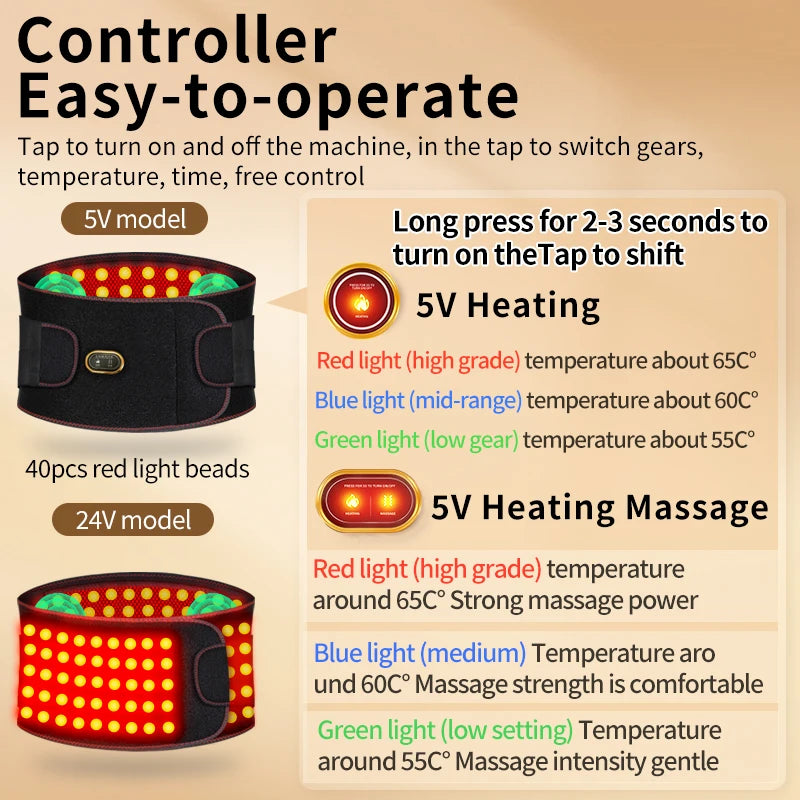Therapy Belt -3-Gear Heat & Vibration, Relieves Lower Back Pain