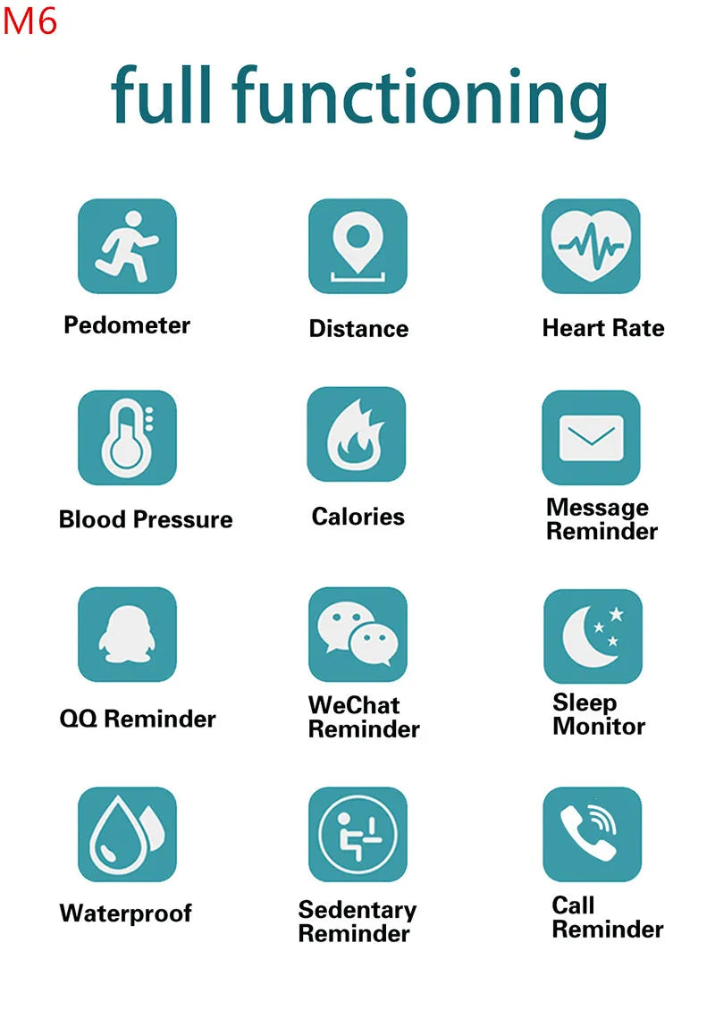 M6 Smartwatch Heart Rate Blood Pressure Monitoring