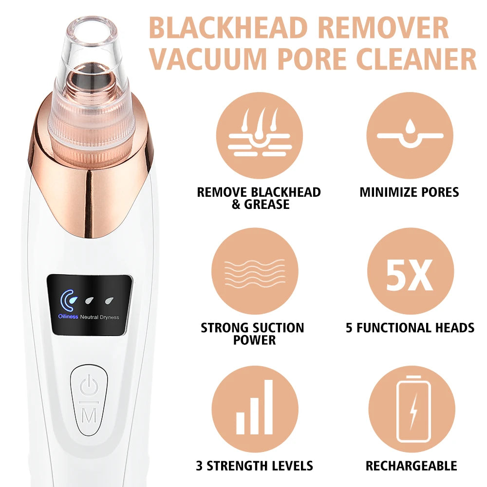 Blackhead Remover Pore Vacuum - USB Rechargeable Facial Pore Cleaner Kit
