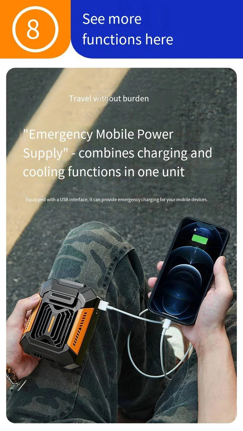 Portable Power Bank Flashlight Wearable Fan Hanging Neck Fan
