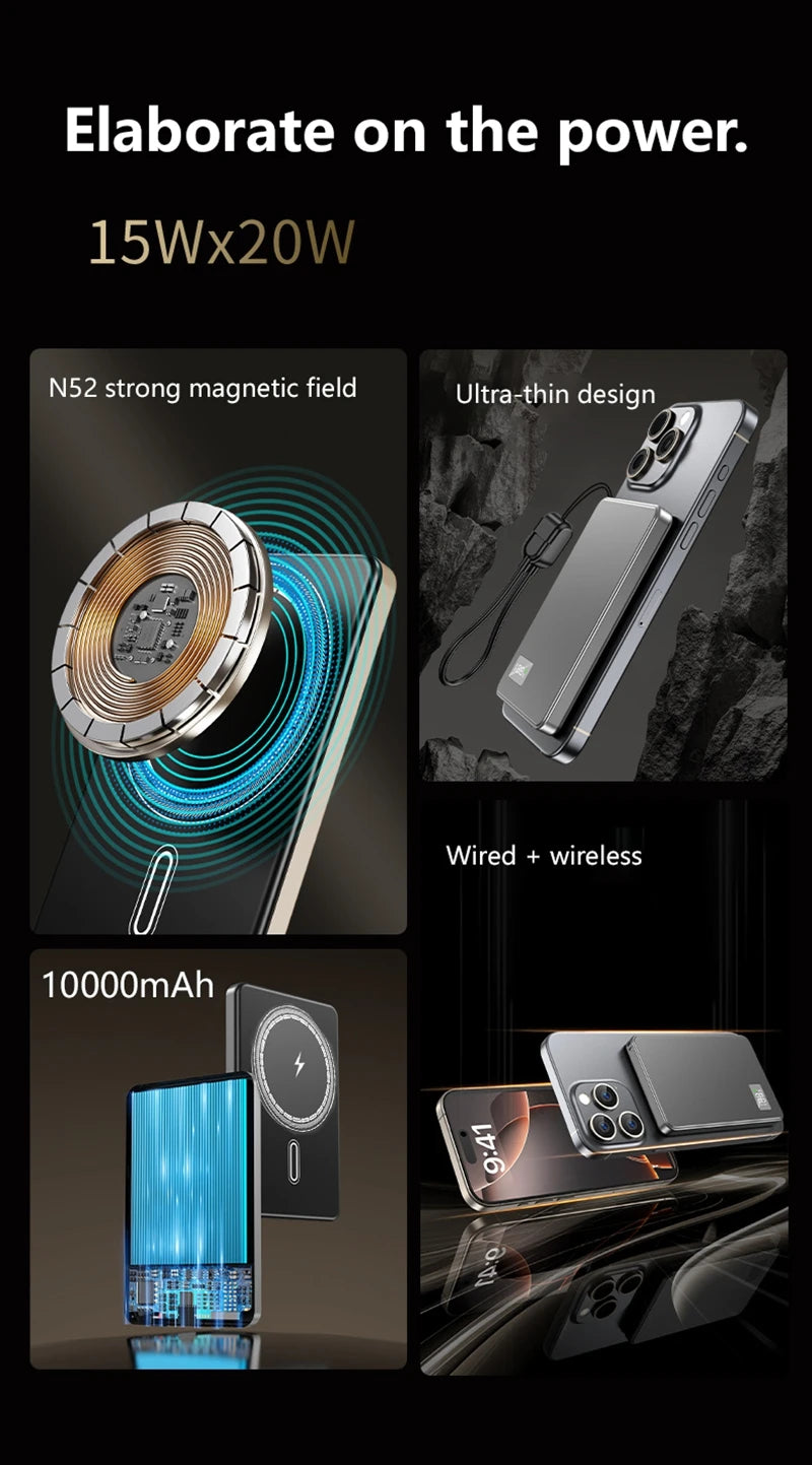 20000mAh Thin Portable Magnetic Wireless Power Bank
