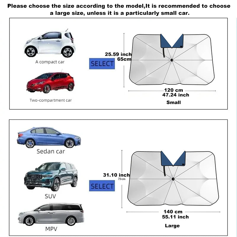 Car Front Windshield Sunshade Umbrella Summer Retractable Sun Protection