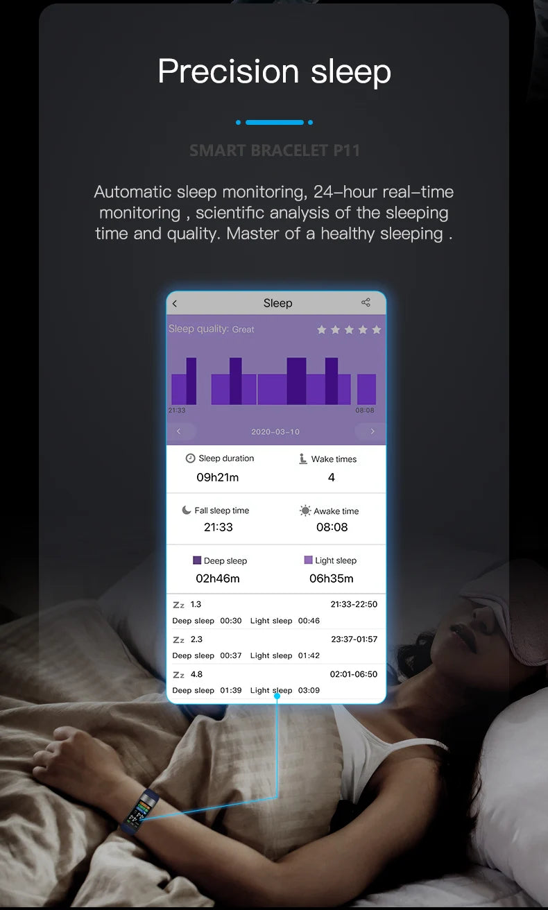 Smart Wristband Fitness Tracker, Calorie Blood Pressure Waterproof