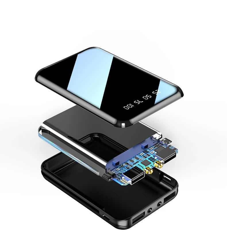 20000mAh Mini Power Bank Portable Charger Mirror Screen LED Digital Power bank External Battery