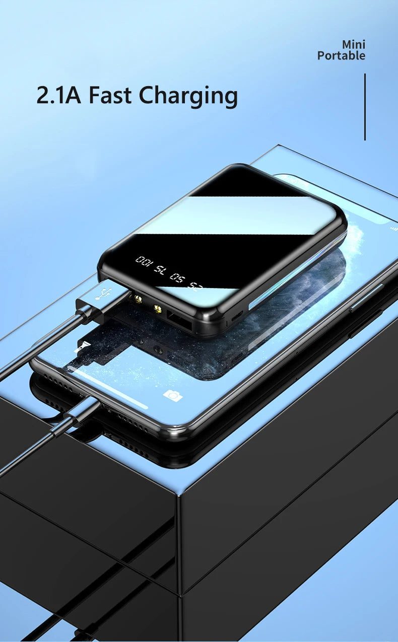 20000mAh Mini Power Bank Portable Charger Mirror Screen LED Digital Power bank External Battery