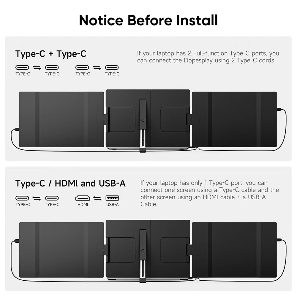 Laptops Screen Extender Triple Dual FHD 1200P IPS Portable Monitors