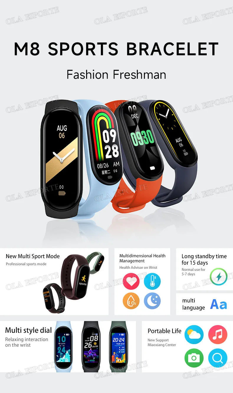 Sports Smart Watch Music Control Fitness Calorie Track Bracelet