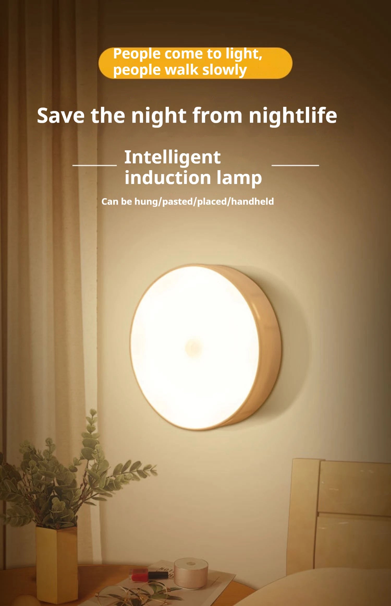 Motion Sensor Night Light - Wireless LED Detector Lamp for Bedroom,