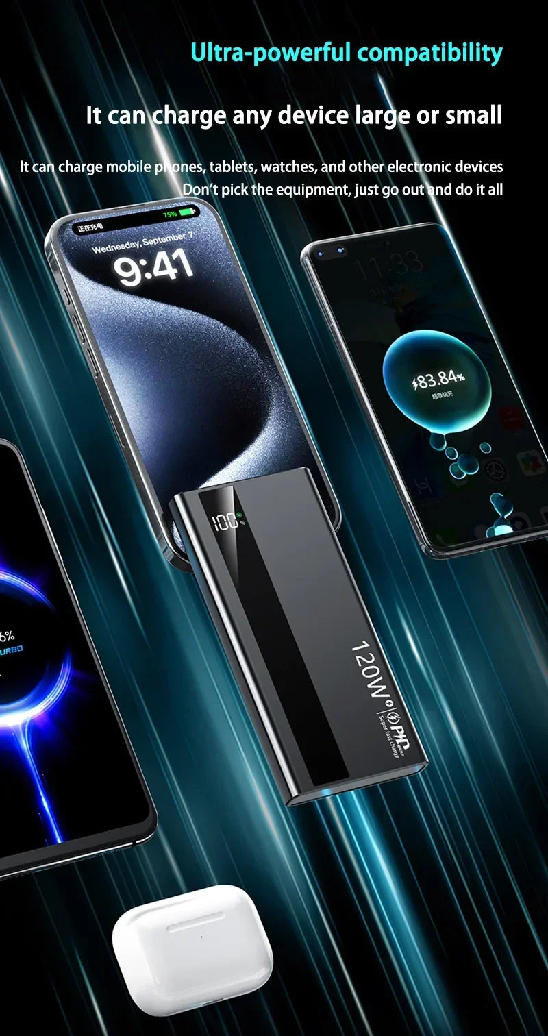120W 500000mAh Power Bank High Capacity Super Fast Charging Power Bank Portable Battery Charger