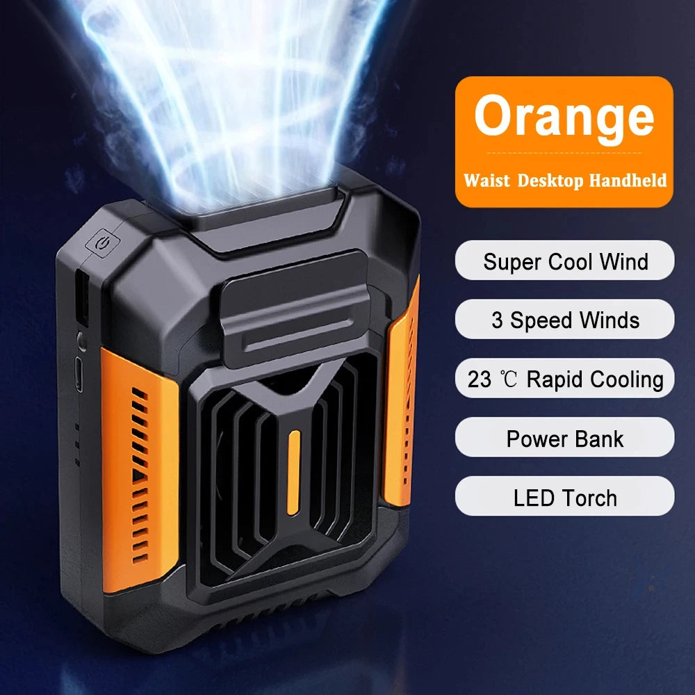 Portable Power Bank Flashlight Wearable Fan Hanging Neck Fan