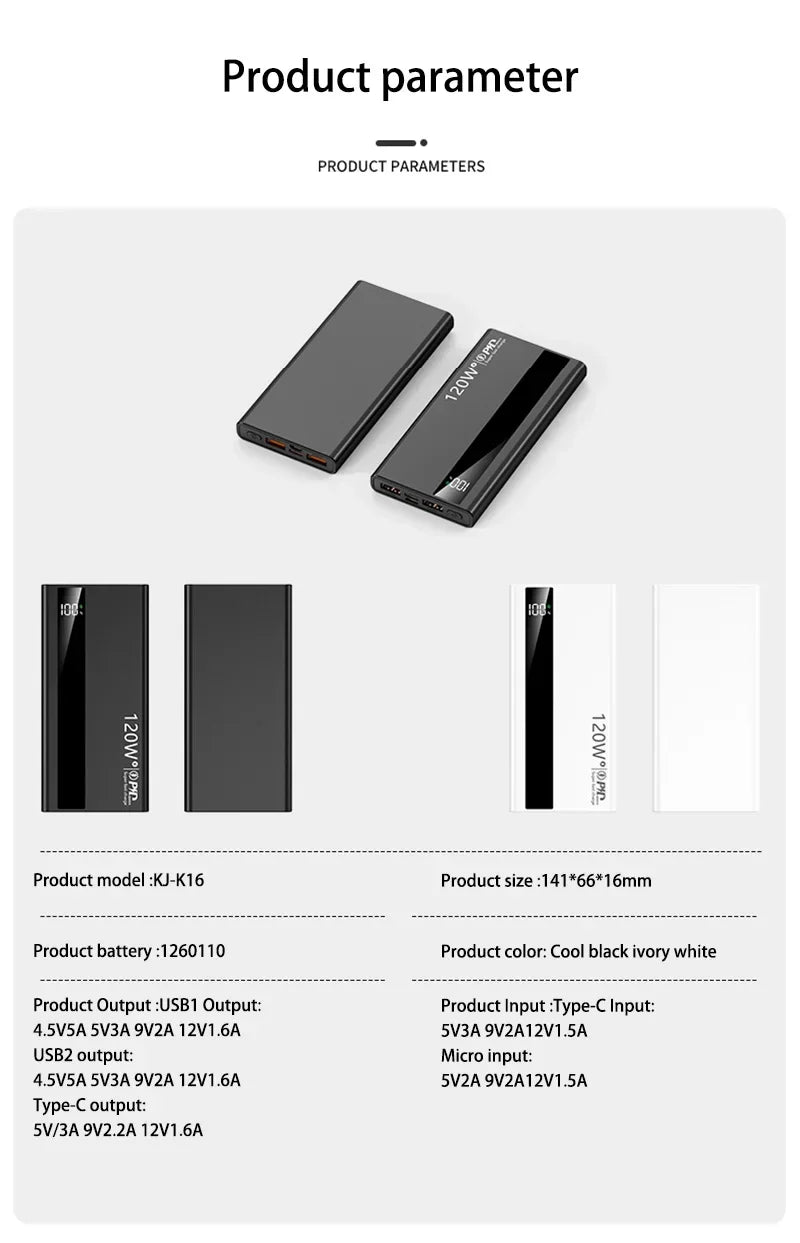 120W 500000mAh Power Bank High Capacity Super Fast Charging Power Bank Portable Battery Charger