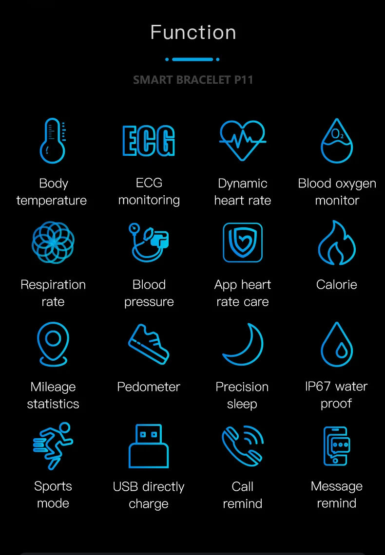 Smart Wristband Fitness Tracker, Calorie Blood Pressure Waterproof