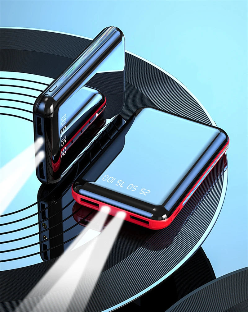 20000mAh Mini Power Bank Portable Charger Mirror Screen LED Digital Power bank External Battery