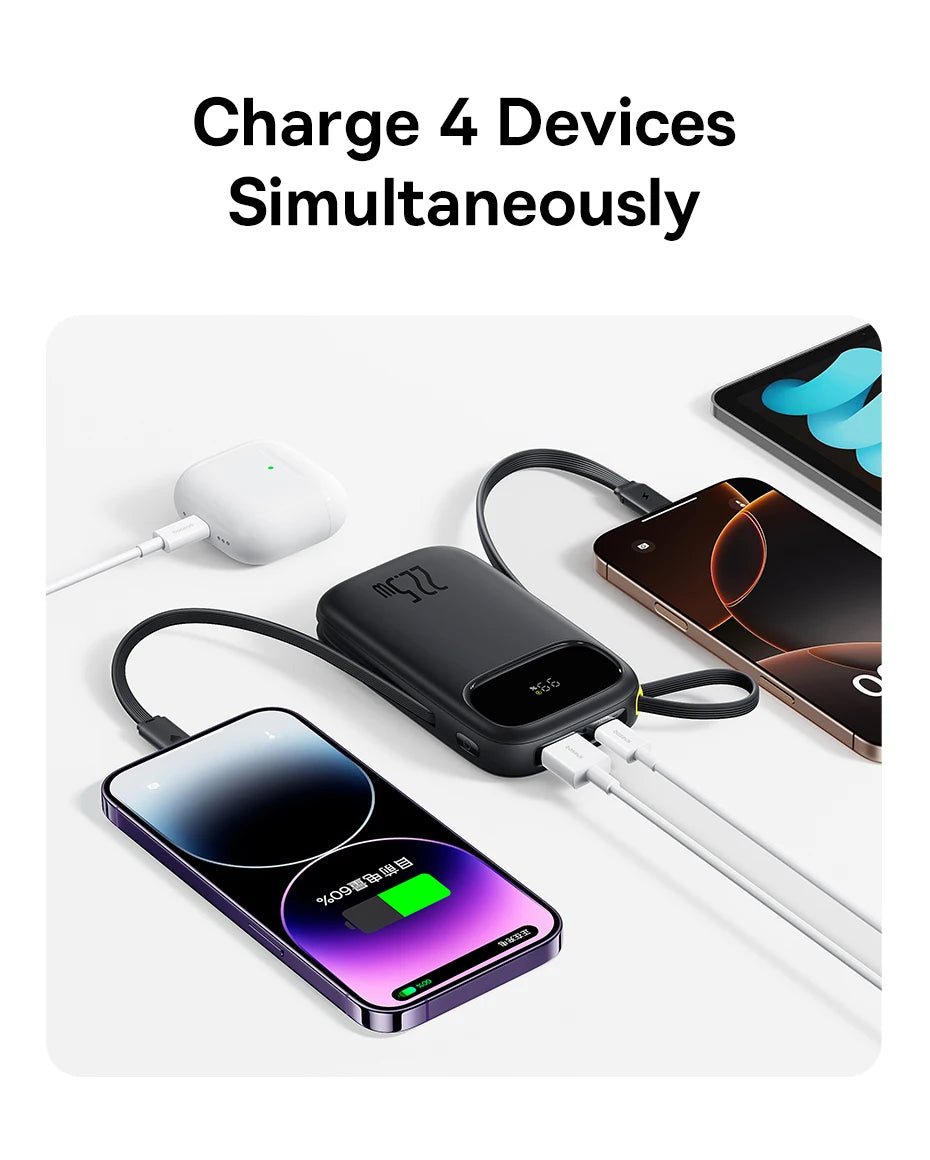 22.5W 10000mAh 20000mAh Power Bank Built-In Retractable USB-C & Lightning Cable