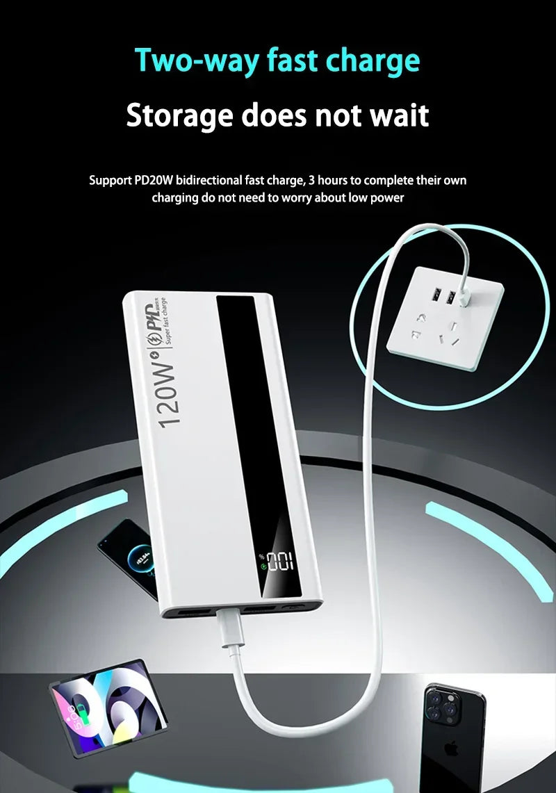 120W 500000mAh Power Bank High Capacity Super Fast Charging Power Bank Portable Battery Charger
