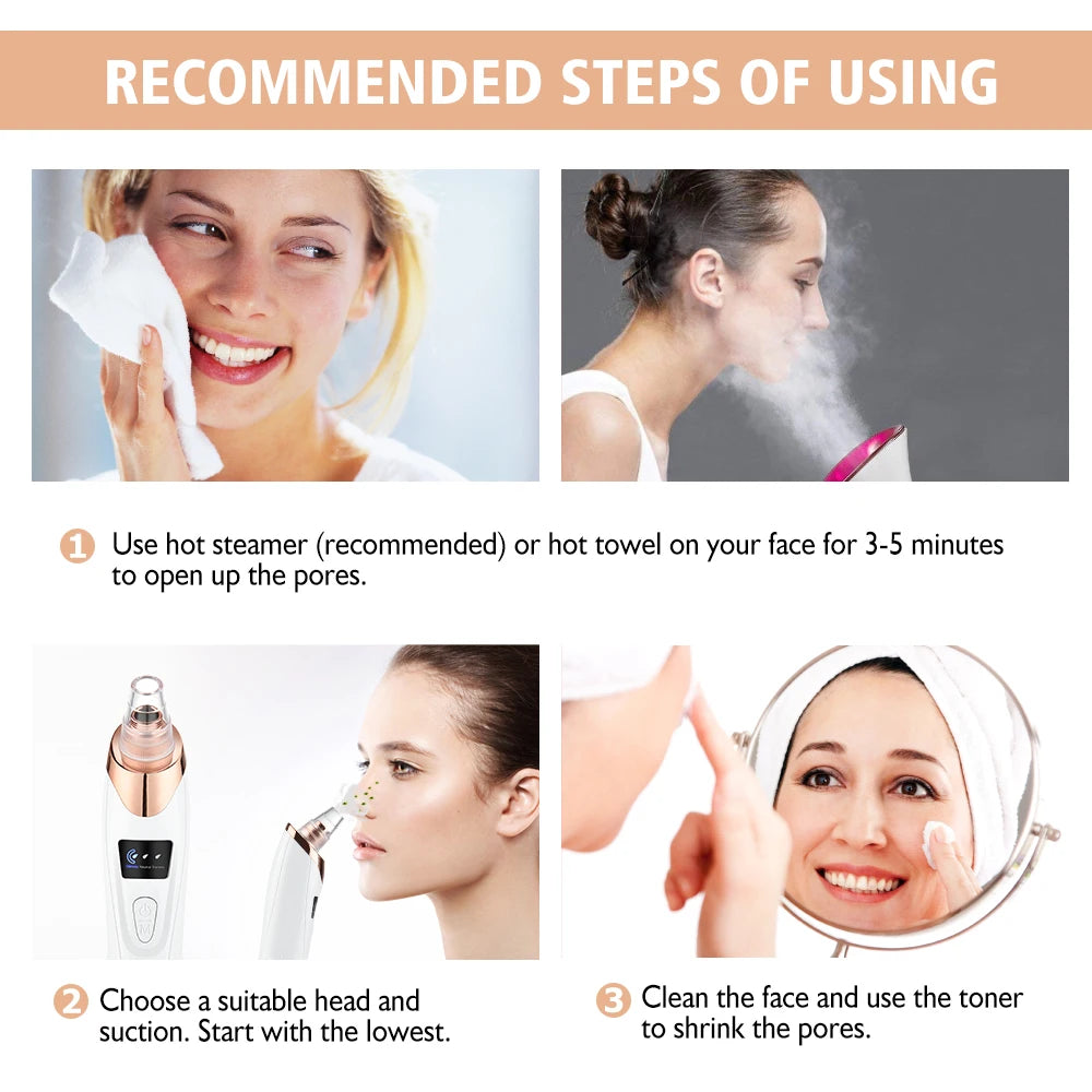 Blackhead Remover Pore Vacuum - USB Rechargeable Facial Pore Cleaner Kit