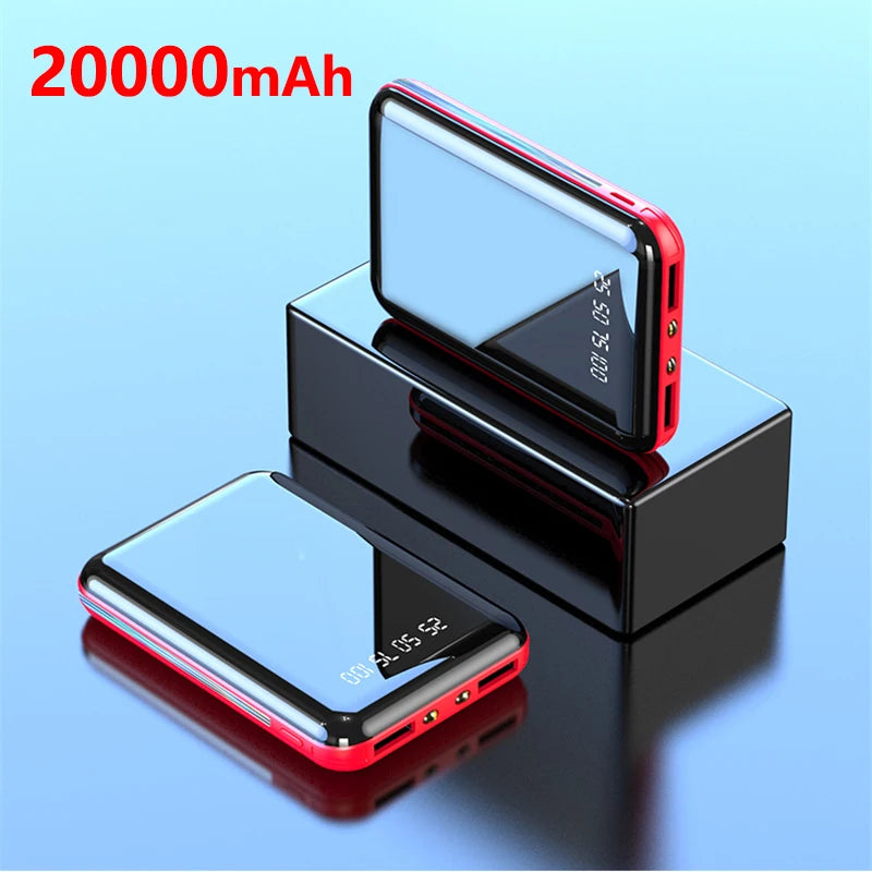 20000mAh Mini Power Bank Portable Charger Mirror Screen LED Digital Power bank External Battery