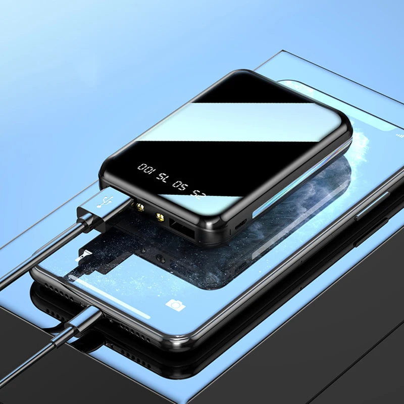 20000mAh Mini Power Bank Portable Charger Mirror Screen LED Digital Power bank External Battery