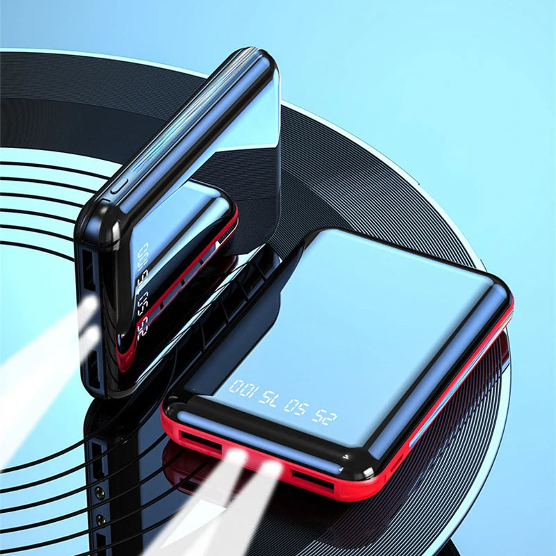 20000mAh Mini Power Bank Portable Charger Mirror Screen LED Digital Power bank External Battery