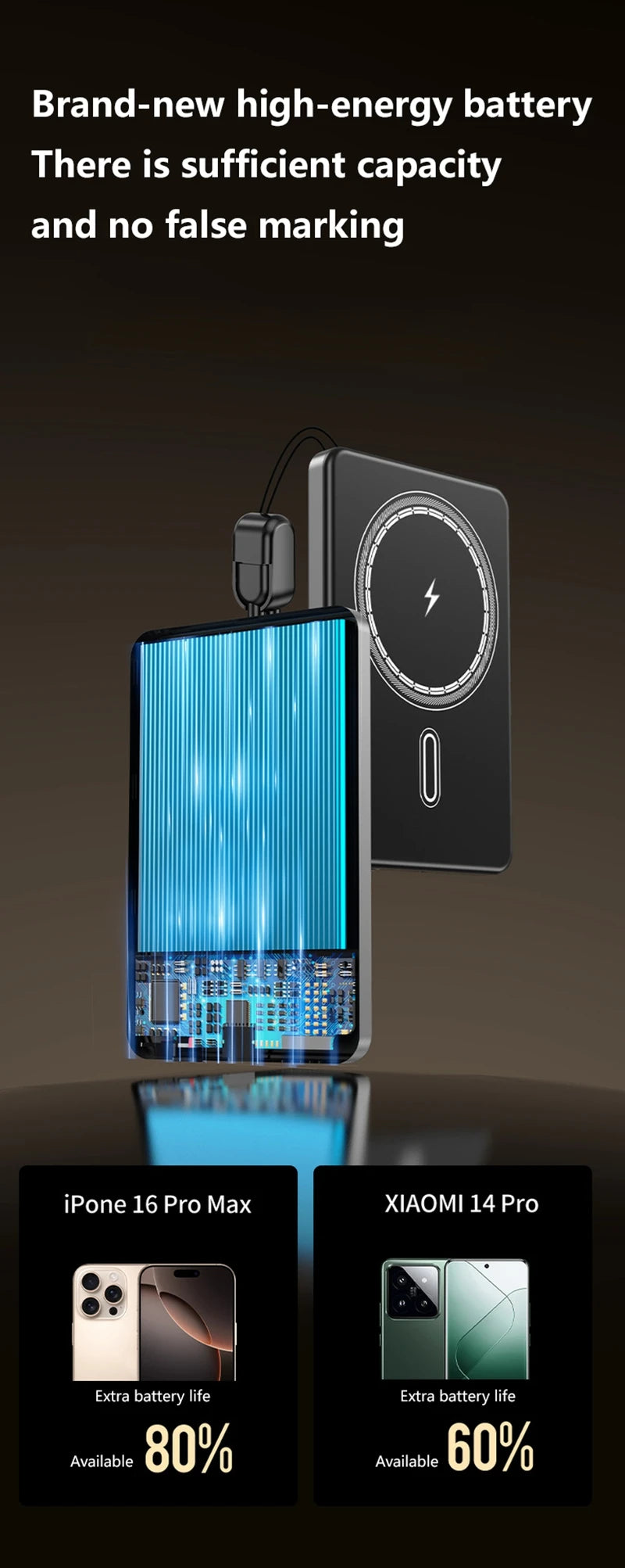 20000mAh Thin Portable Magnetic Wireless Power Bank