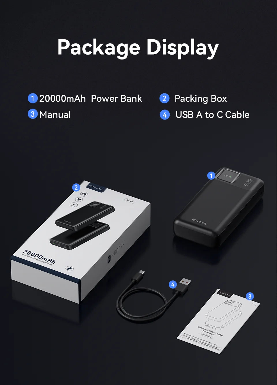 20000mAh Power Bank Portable External Battery 22.5W Fast Charging Portable Charger