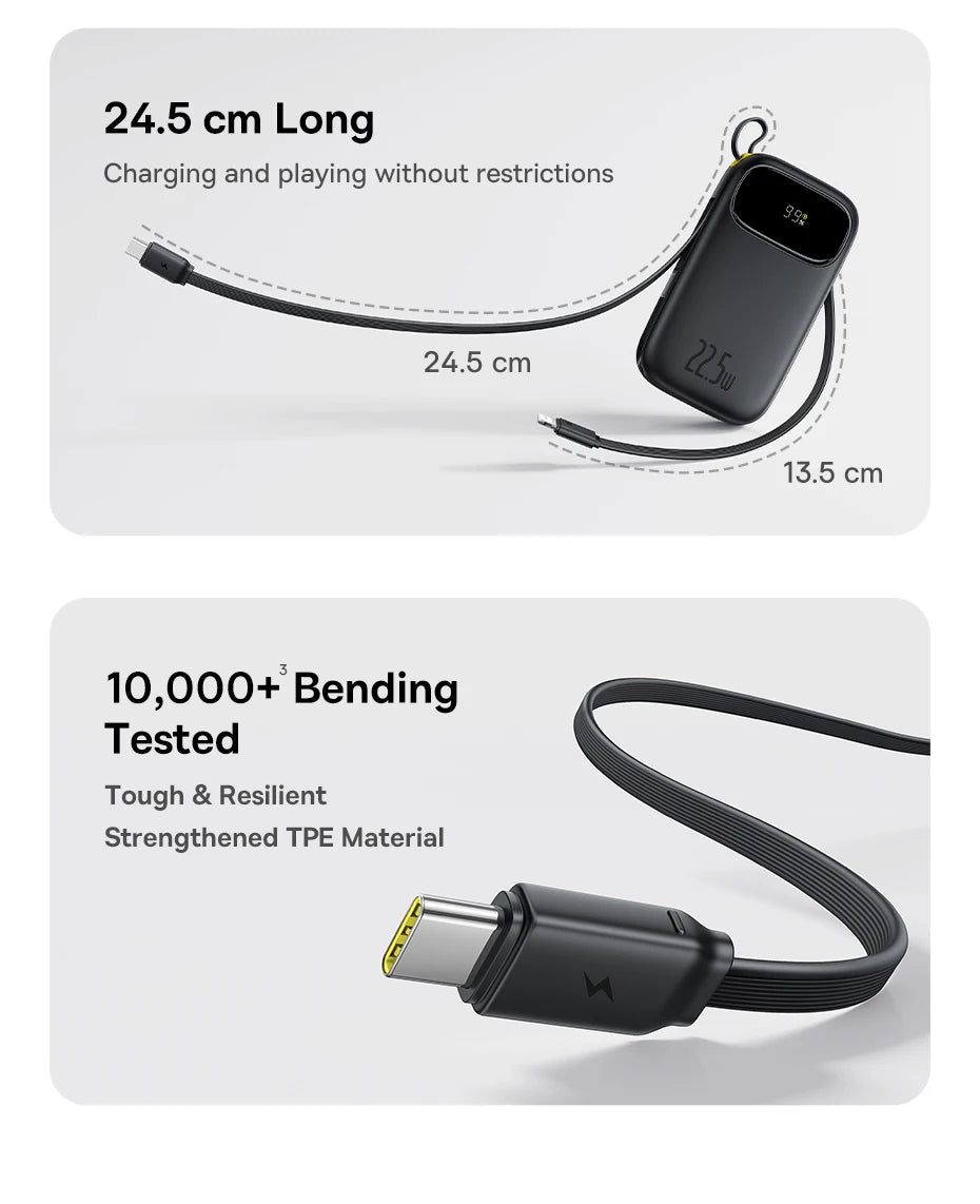22.5W 10000mAh 20000mAh Power Bank Built-In Retractable USB-C & Lightning Cable