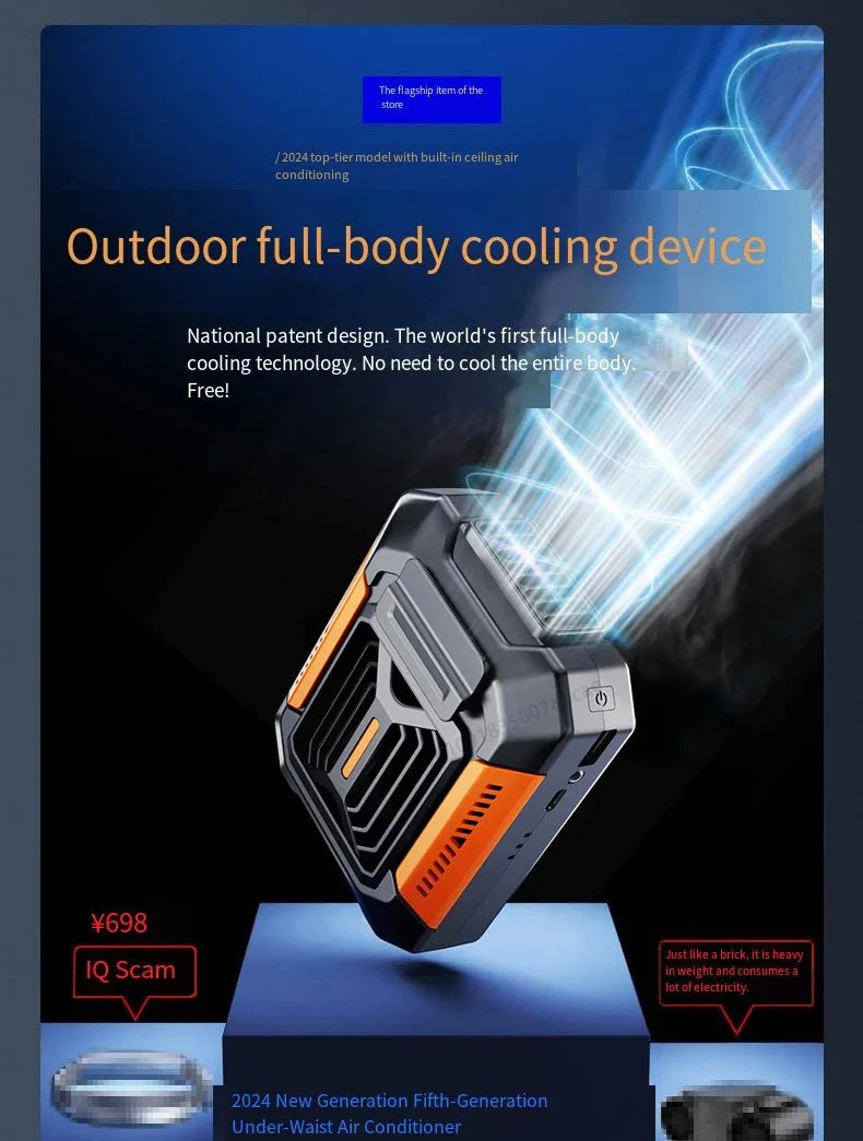 Portable Power Bank Flashlight Wearable Fan Hanging Neck Fan