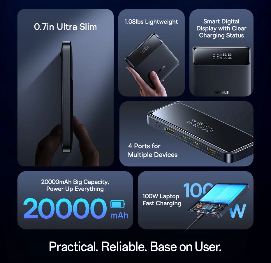 100W Power Bank 20000mAh Capacity PD Fast Charging Battery Charger Power bank