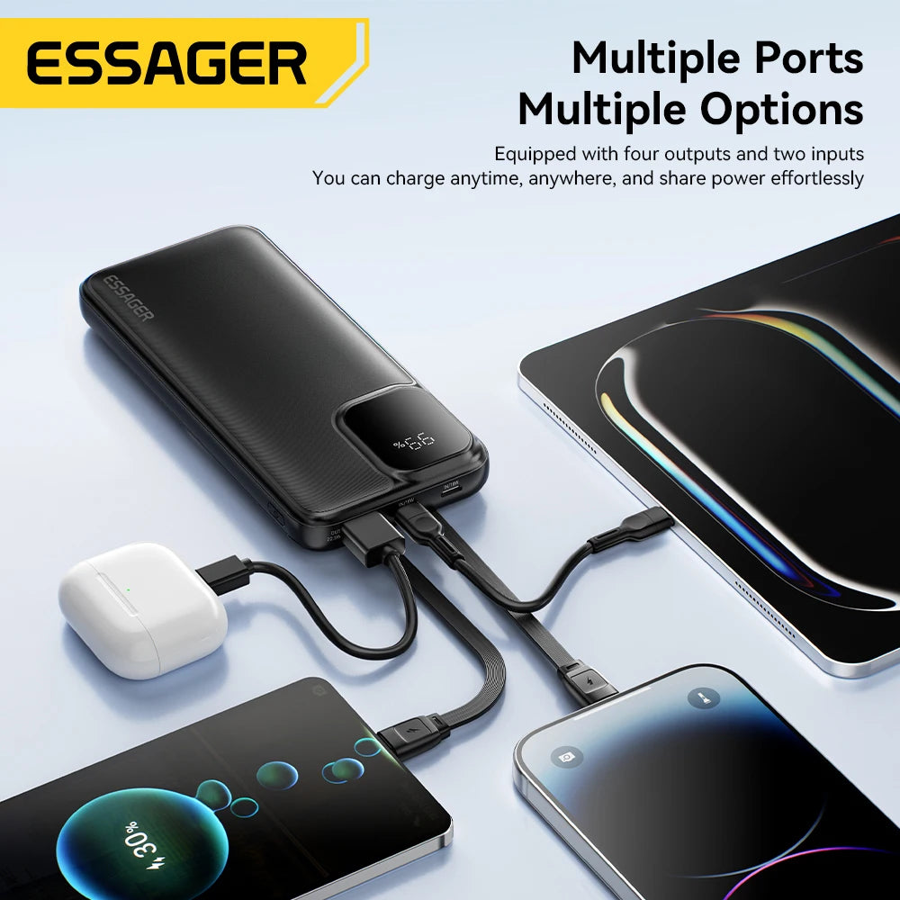Portable Power Bank 20000mAh with Two Built-in Cables External Battery