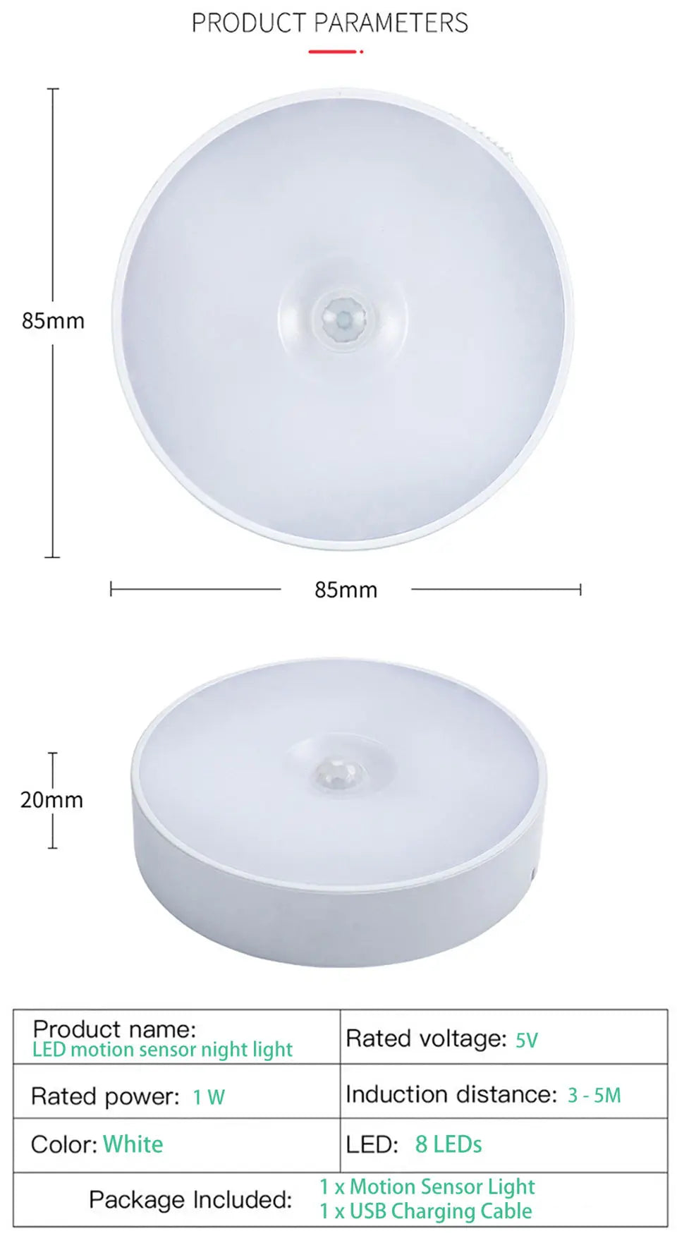 Motion Sensor Light USB Rechargeable Night Light